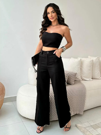 Conjunto Feminino em Alfaiataria Calça Cargo e Top