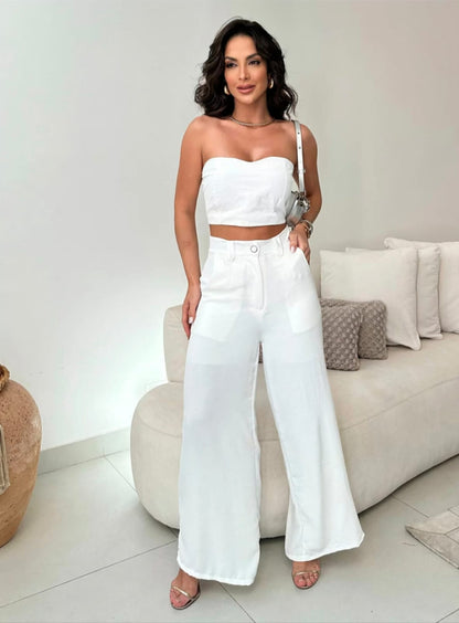 Conjunto Feminino em Alfaiataria Calça Cargo e Top